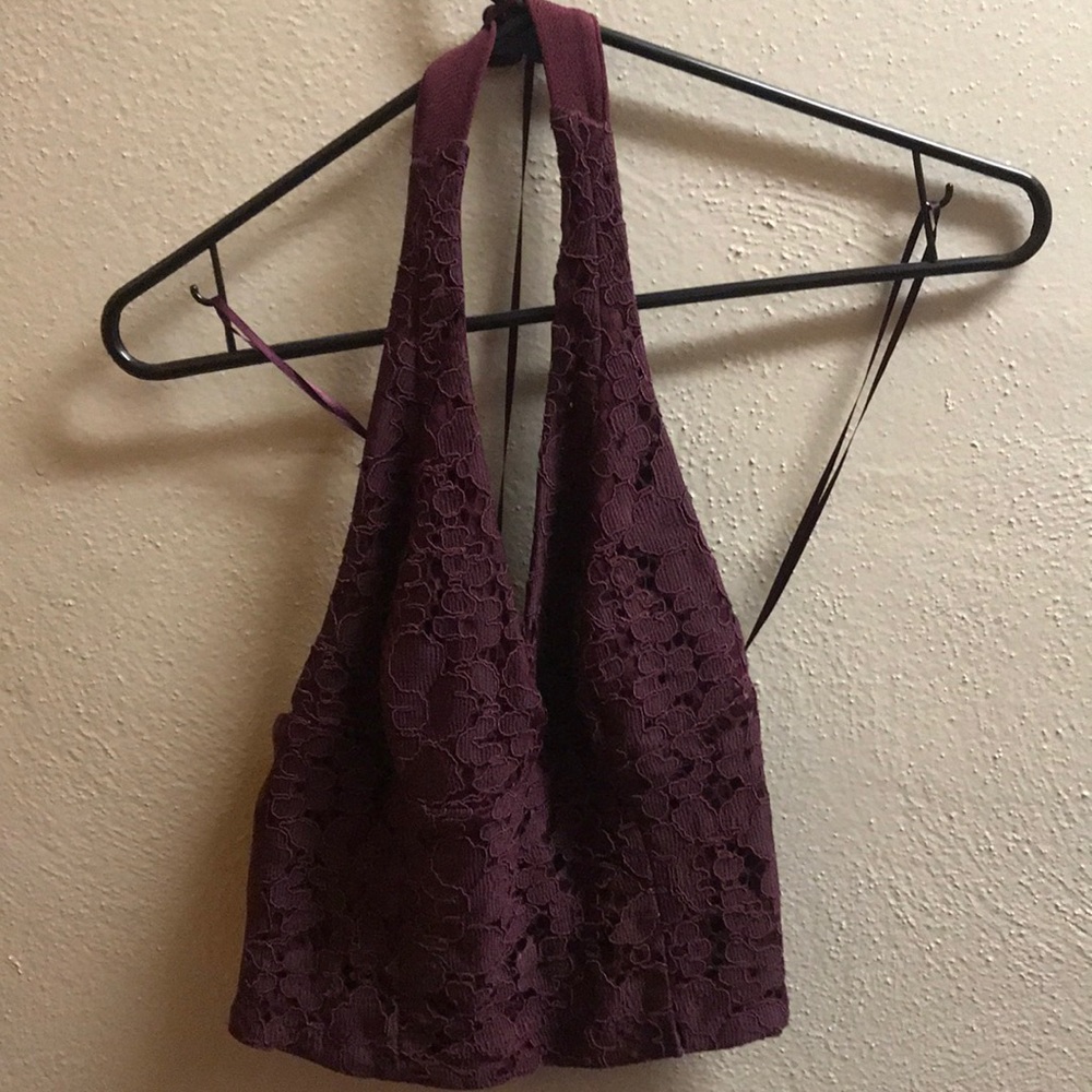 Maroon cropped halter top